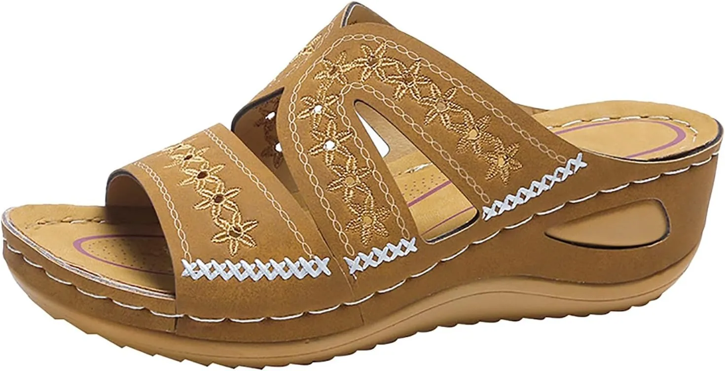 AMDBEL Sandals for Women 2024 Dressy Orthopedic Sandals with Arch Support Flip Flops Wedge Sandals Comfortable Walking Shoes
