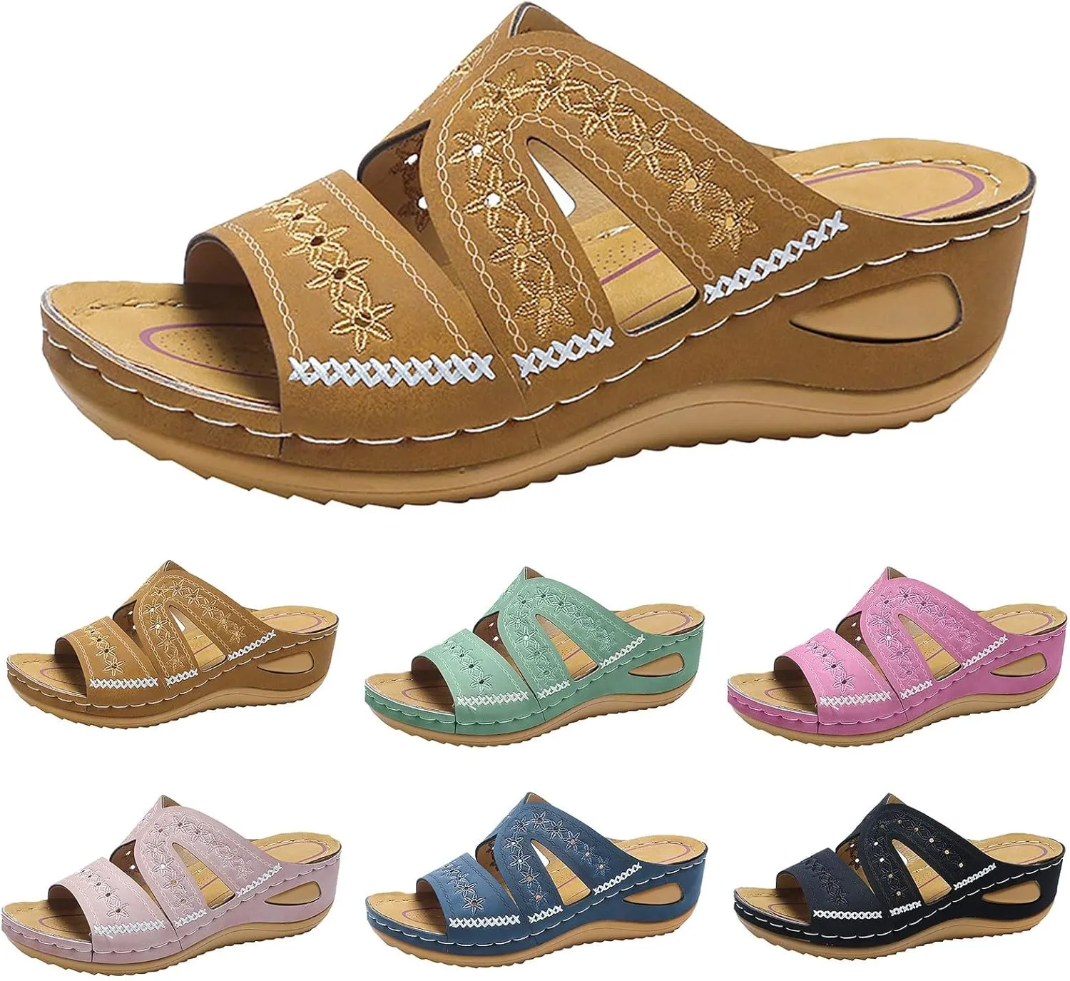 AMDBEL Sandals for Women 2024 Dressy Orthopedic Sandals with Arch Support Flip Flops Wedge Sandals Comfortable Walking Shoes