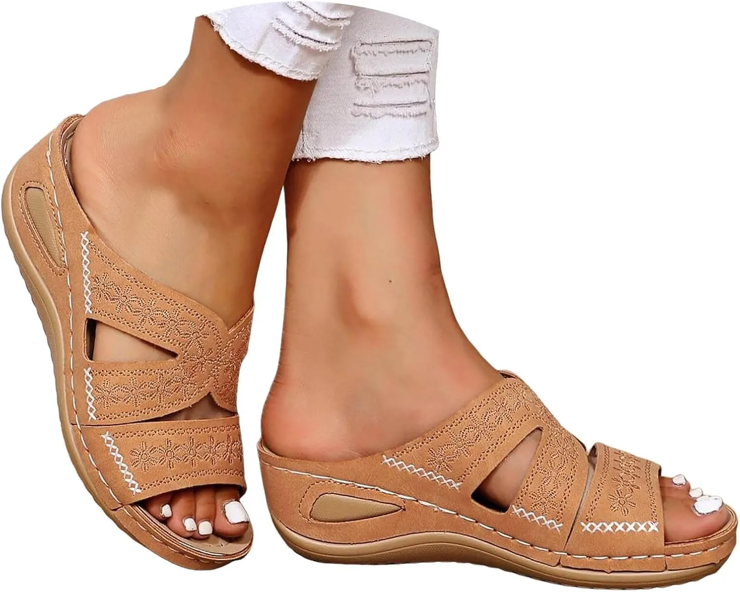 AMDBEL Sandals for Women 2024 Dressy Orthopedic Sandals with Arch Support Flip Flops Wedge Sandals Comfortable Walking Shoes