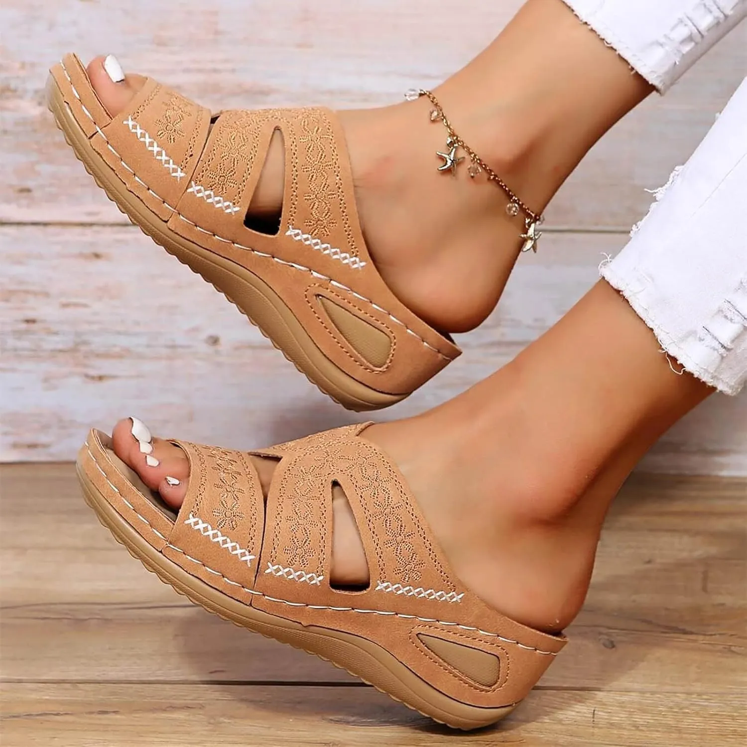AMDBEL Sandals for Women 2024 Dressy Orthopedic Sandals with Arch Support Flip Flops Wedge Sandals Comfortable Walking Shoes
