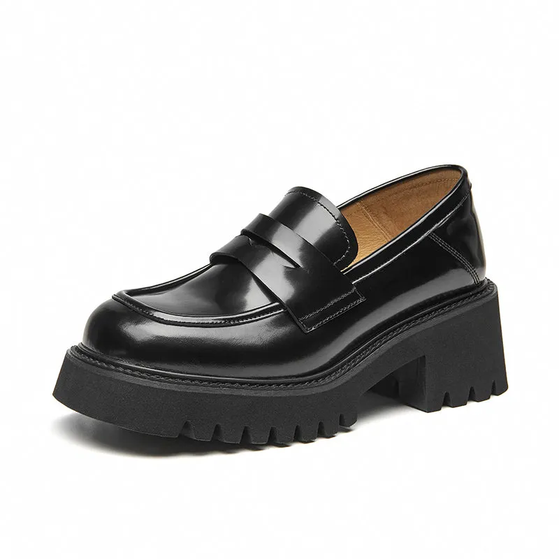 BeauToday Round Toe Block Heel Loafers for Women