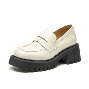 BeauToday Round Toe Block Heel Loafers for Women