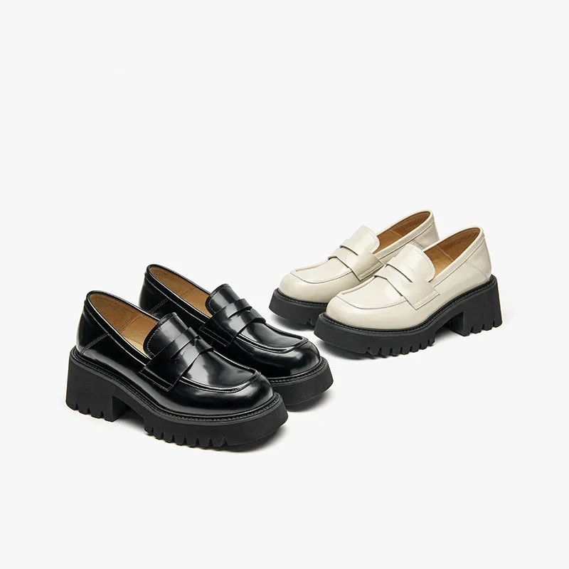 BeauToday Round Toe Block Heel Loafers for Women
