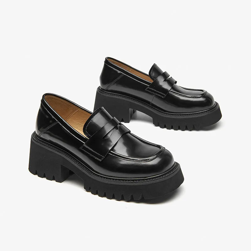 BeauToday Round Toe Block Heel Loafers for Women