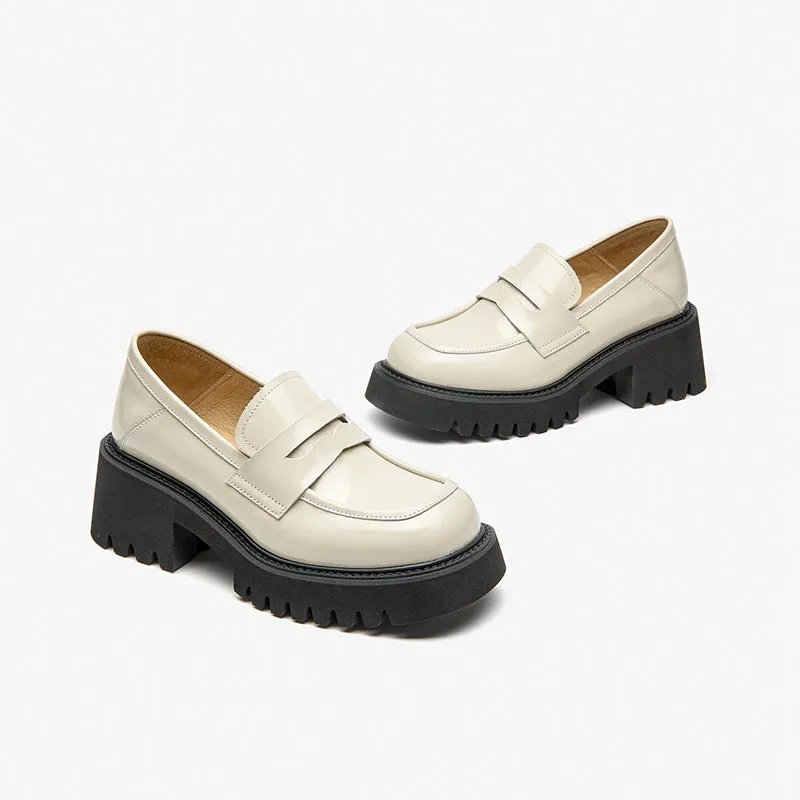 BeauToday Round Toe Block Heel Loafers for Women