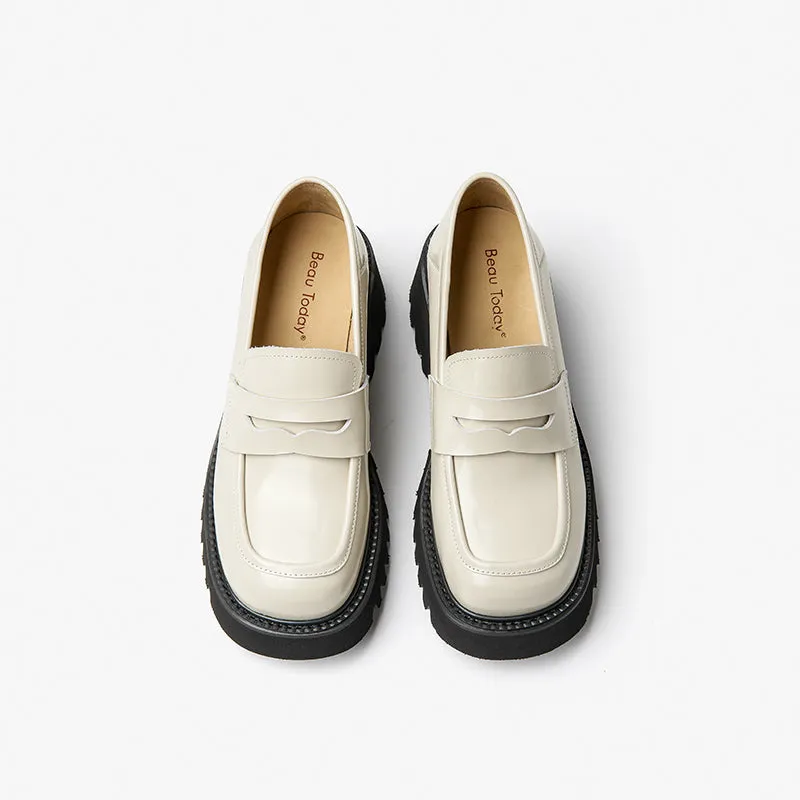 BeauToday Round Toe Block Heel Loafers for Women