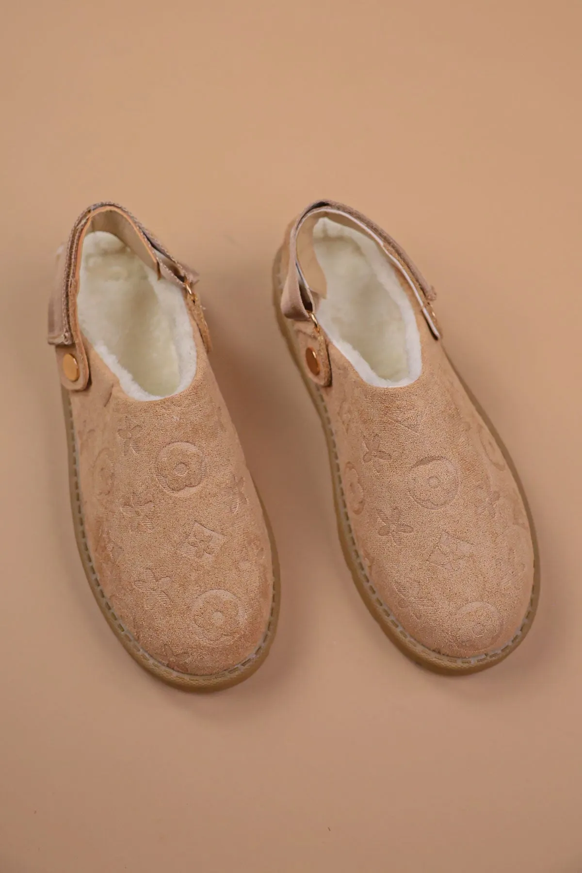 Beige Faux Fur Lined Mules
