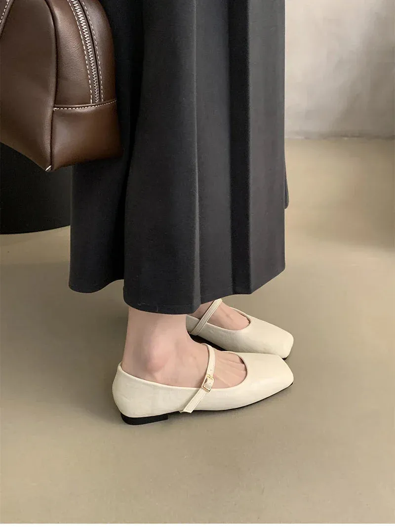 binfenxie Vintage Spring Women Mary Jane Shoes Fashion Ladies Casual Soft Sole Flats Women's Comfort Square Toe Grandma's Shoes