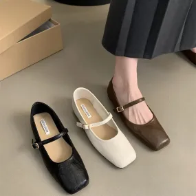 binfenxie Vintage Spring Women Mary Jane Shoes Fashion Ladies Casual Soft Sole Flats Women's Comfort Square Toe Grandma's Shoes