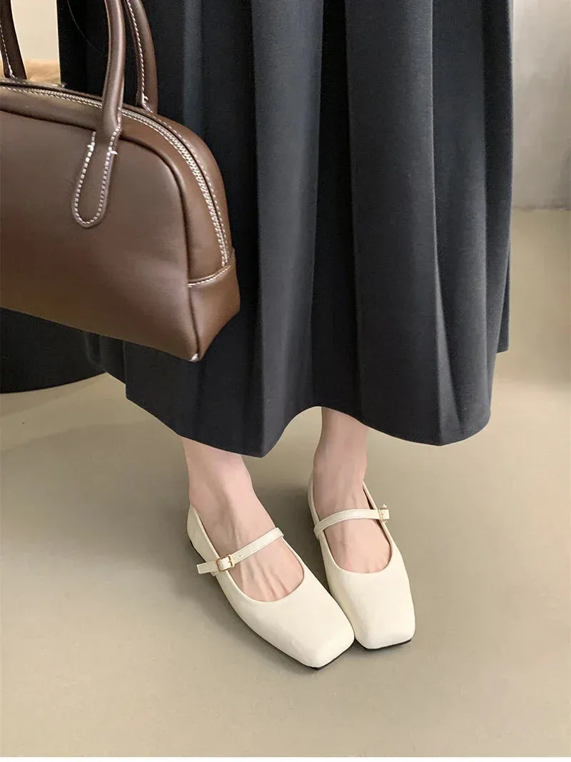 binfenxie Vintage Spring Women Mary Jane Shoes Fashion Ladies Casual Soft Sole Flats Women's Comfort Square Toe Grandma's Shoes