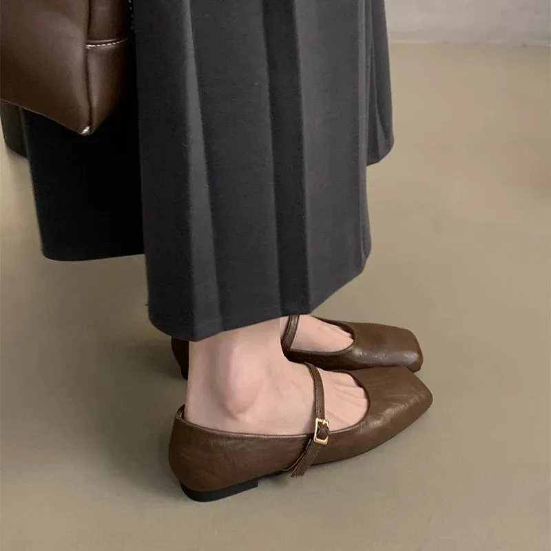 binfenxie Vintage Spring Women Mary Jane Shoes Fashion Ladies Casual Soft Sole Flats Women's Comfort Square Toe Grandma's Shoes