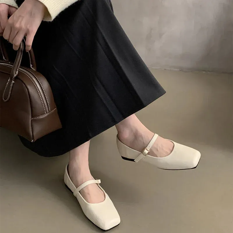 binfenxie Vintage Spring Women Mary Jane Shoes Fashion Ladies Casual Soft Sole Flats Women's Comfort Square Toe Grandma's Shoes