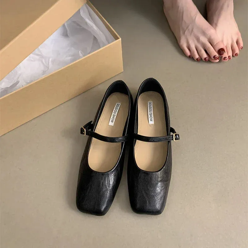 binfenxie Vintage Spring Women Mary Jane Shoes Fashion Ladies Casual Soft Sole Flats Women's Comfort Square Toe Grandma's Shoes