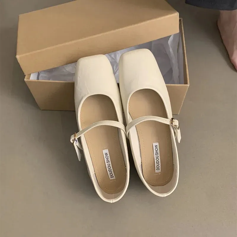 binfenxie Vintage Spring Women Mary Jane Shoes Fashion Ladies Casual Soft Sole Flats Women's Comfort Square Toe Grandma's Shoes