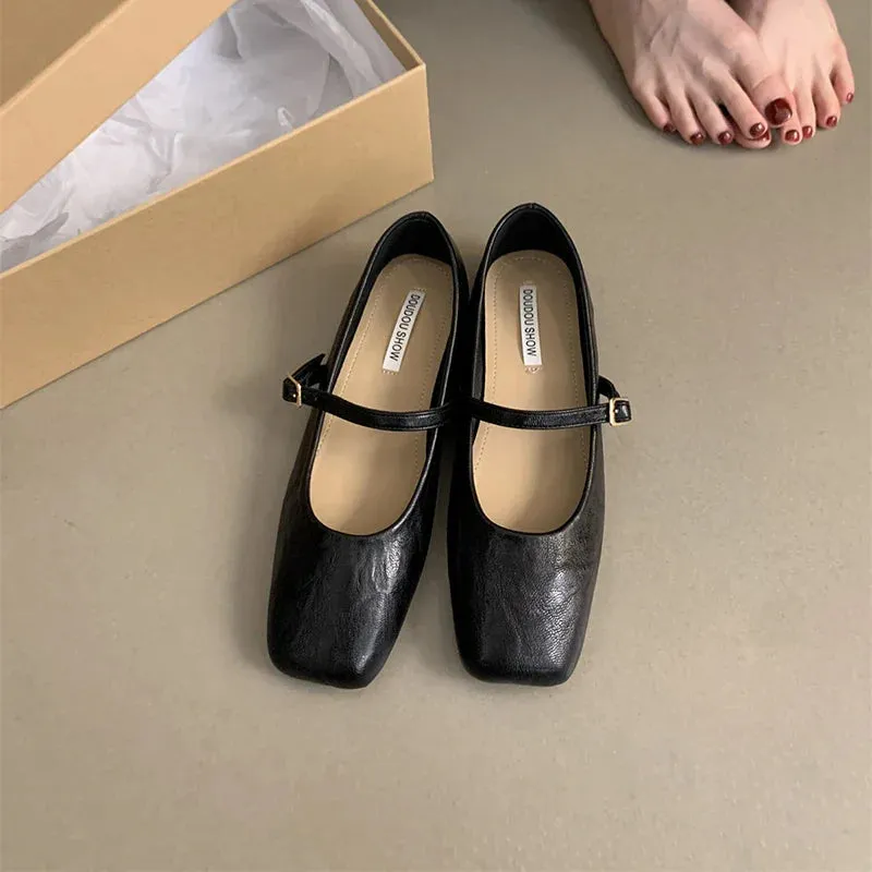 binfenxie Vintage Spring Women Mary Jane Shoes Fashion Ladies Casual Soft Sole Flats Women's Comfort Square Toe Grandma's Shoes