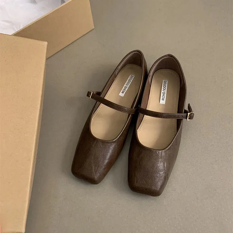 binfenxie Vintage Spring Women Mary Jane Shoes Fashion Ladies Casual Soft Sole Flats Women's Comfort Square Toe Grandma's Shoes