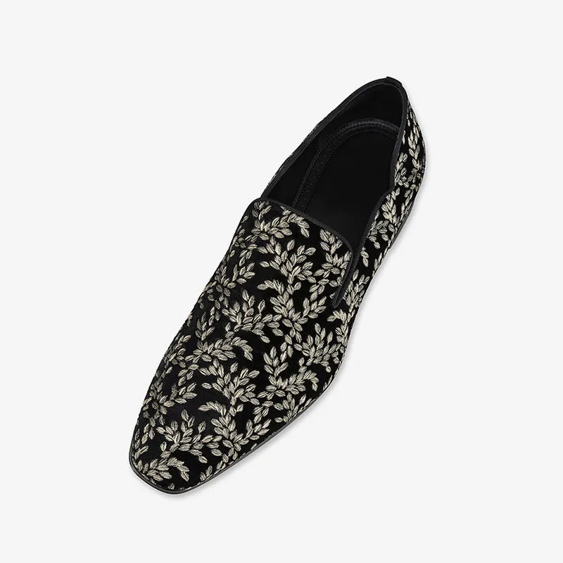 Black Loafers with Embroidered Uppers
