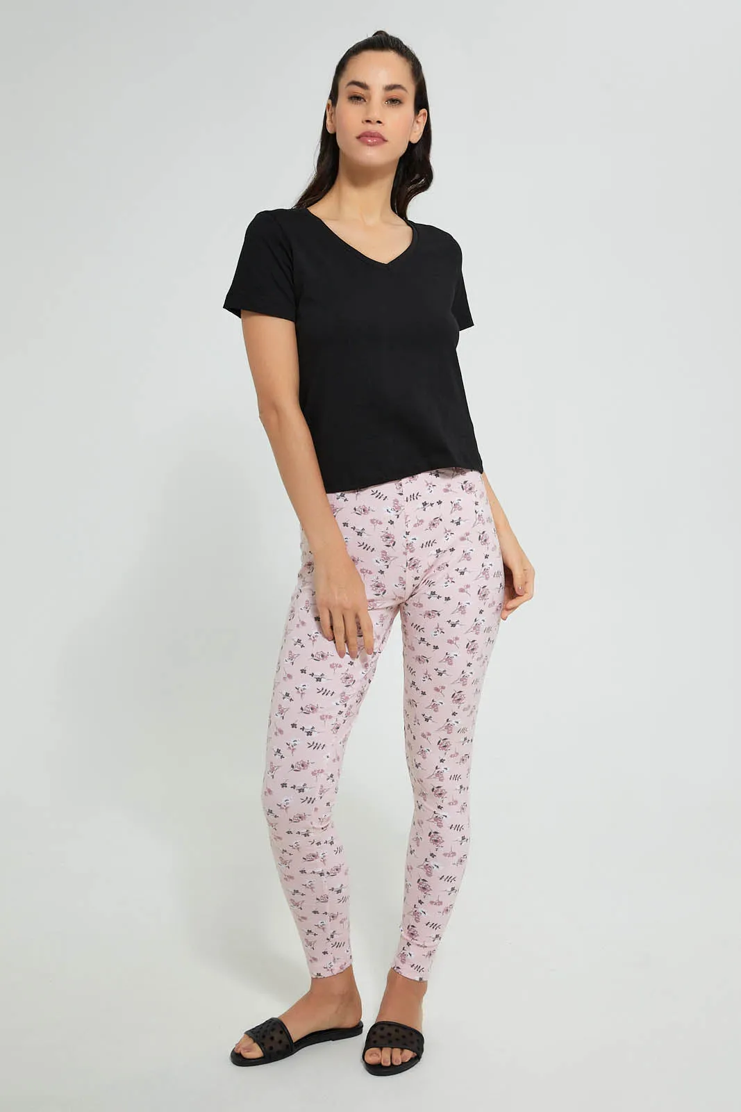 Black Plain Short Sleeved V-Neck T-Shirt
