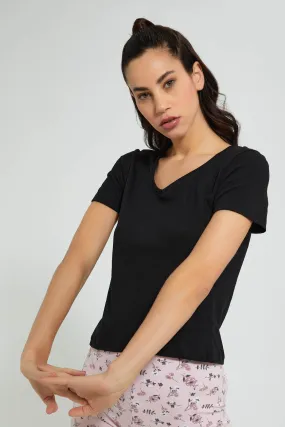 Black Plain Short Sleeved V-Neck T-Shirt