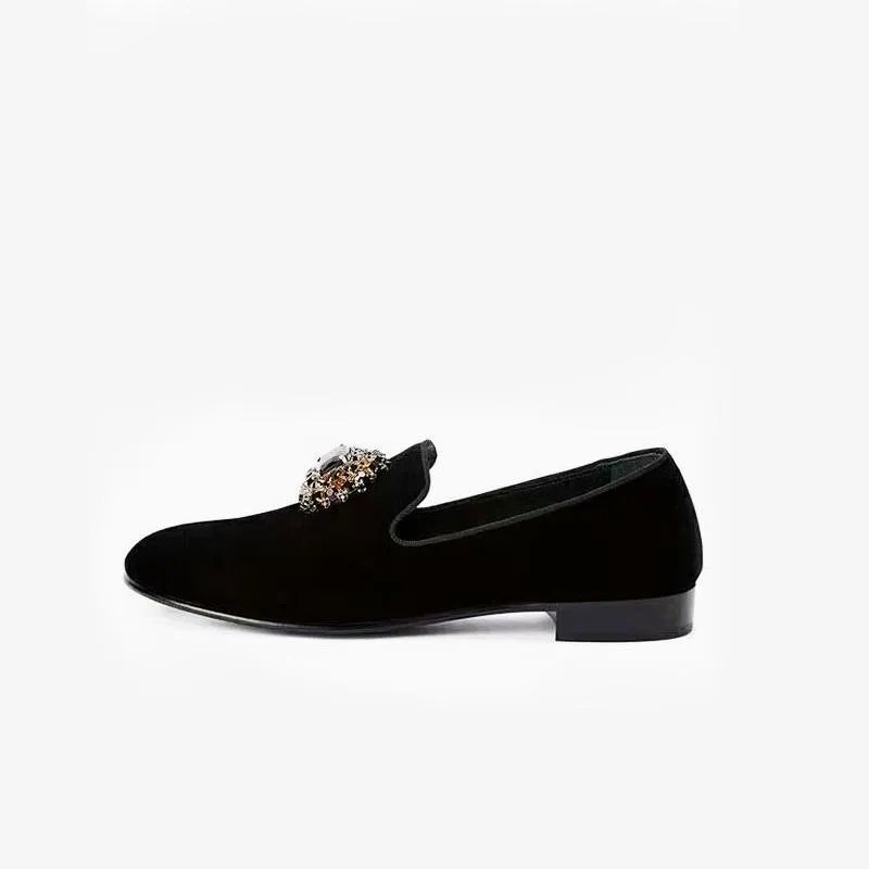 Black rhinestone-embellished Suede Loafers
