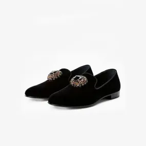 Black rhinestone-embellished Suede Loafers