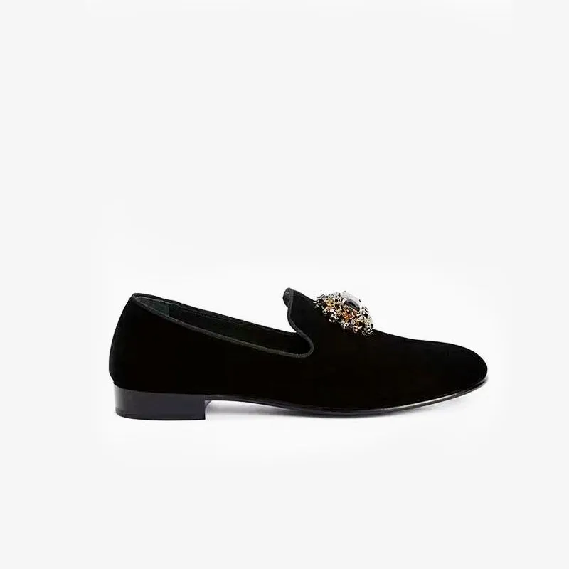 Black rhinestone-embellished Suede Loafers