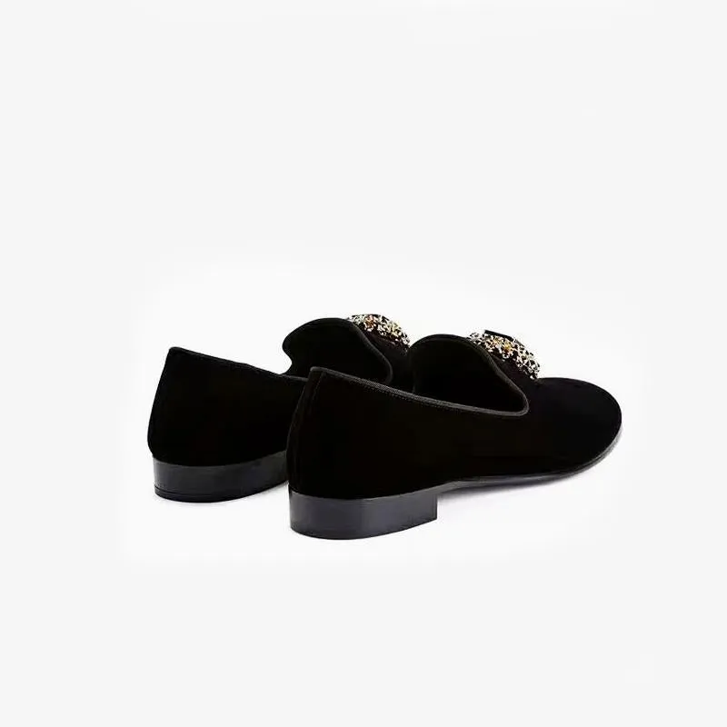Black rhinestone-embellished Suede Loafers