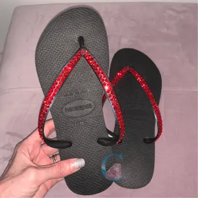 Black Thin Strap Havaianas/Lt Siam - 2 Rows *