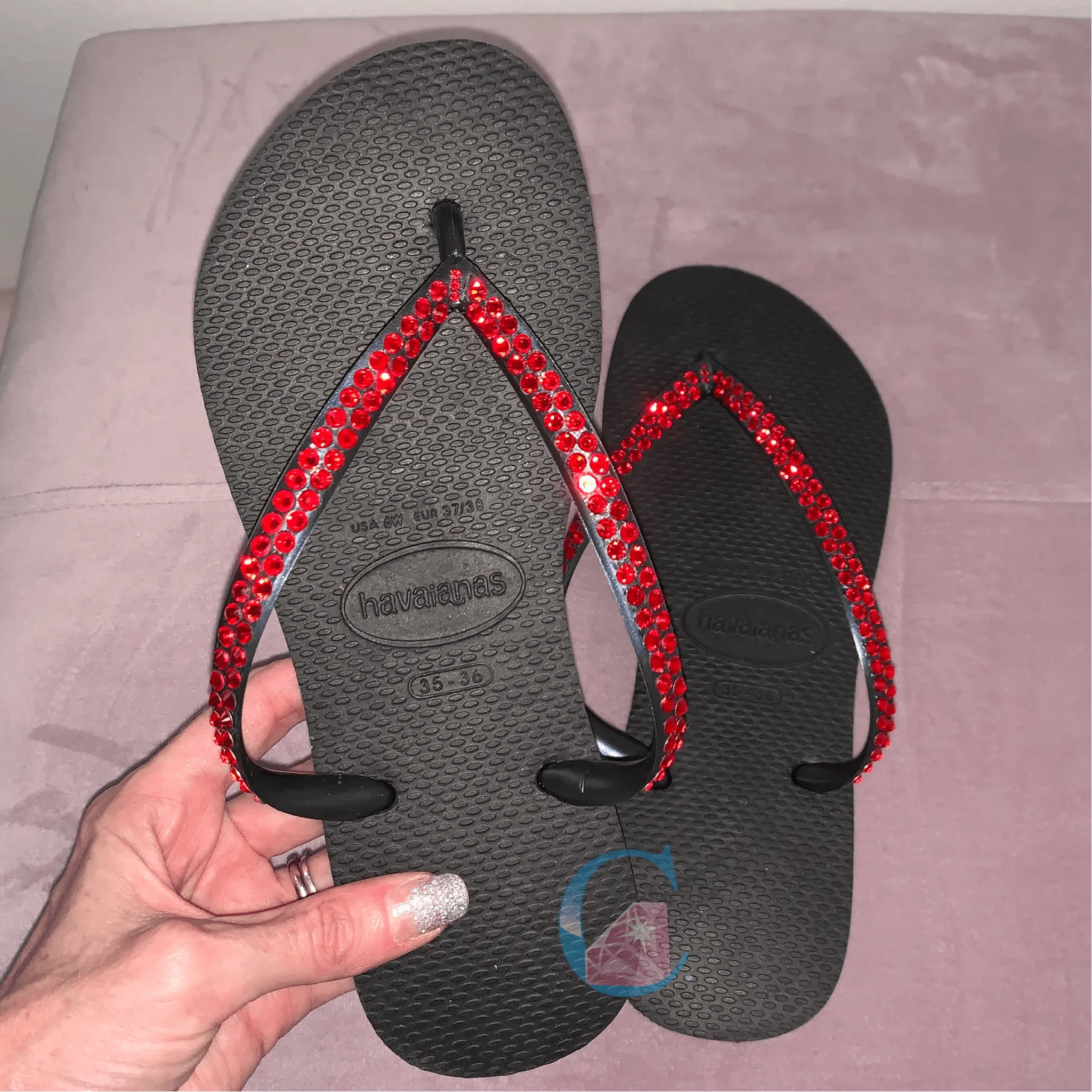 Black Thin Strap Havaianas/Lt Siam - 2 Rows *
