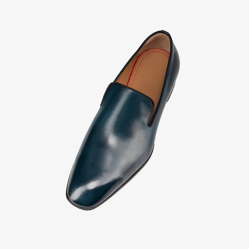 Blue Patinated Leather Loafers