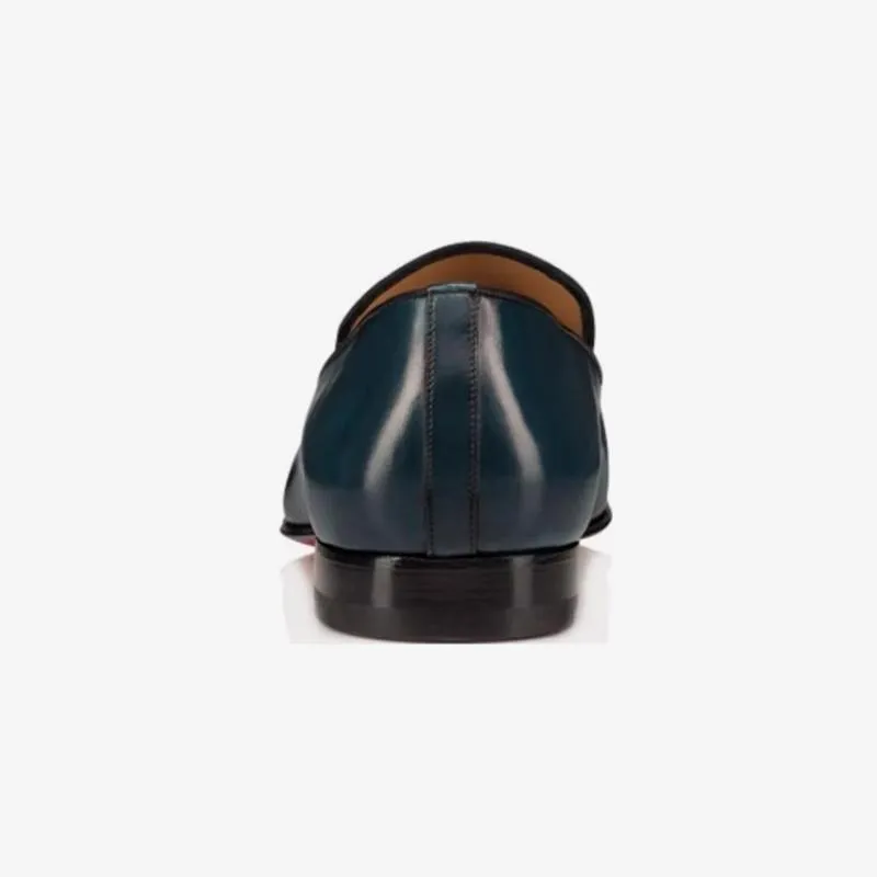 Blue Patinated Leather Loafers