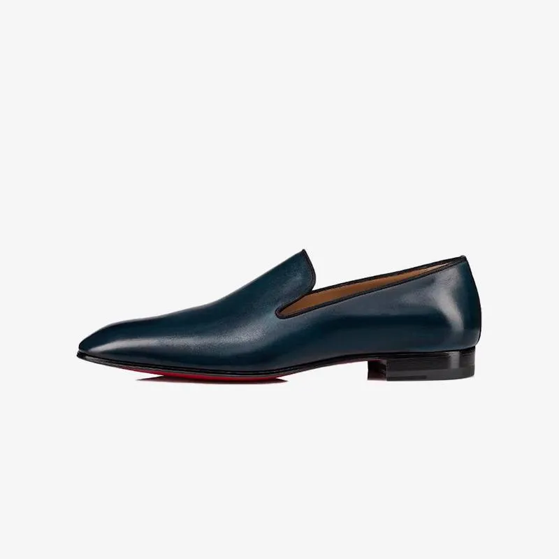 Blue Patinated Leather Loafers