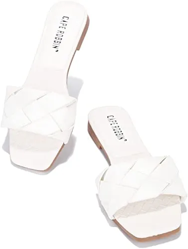 Cape Robbin Deja Woven Mules Slip On Flat Slides Sandals WHITE (10, WHITE)