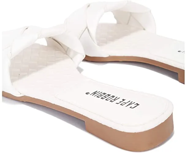 Cape Robbin Deja Woven Mules Slip On Flat Slides Sandals WHITE (10, WHITE)