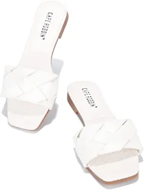 Cape Robbin Deja Woven Mules Slip On Flat Slides Sandals WHITE (10, WHITE)