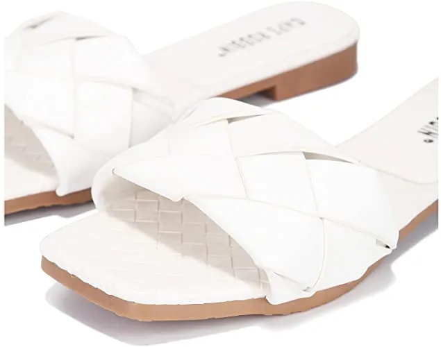 Cape Robbin Deja Woven Mules Slip On Flat Slides Sandals WHITE (10, WHITE)