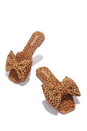 Cape Robbin Juju Slip On Mules Bow Slides Sandals Leopard Slip On Flat