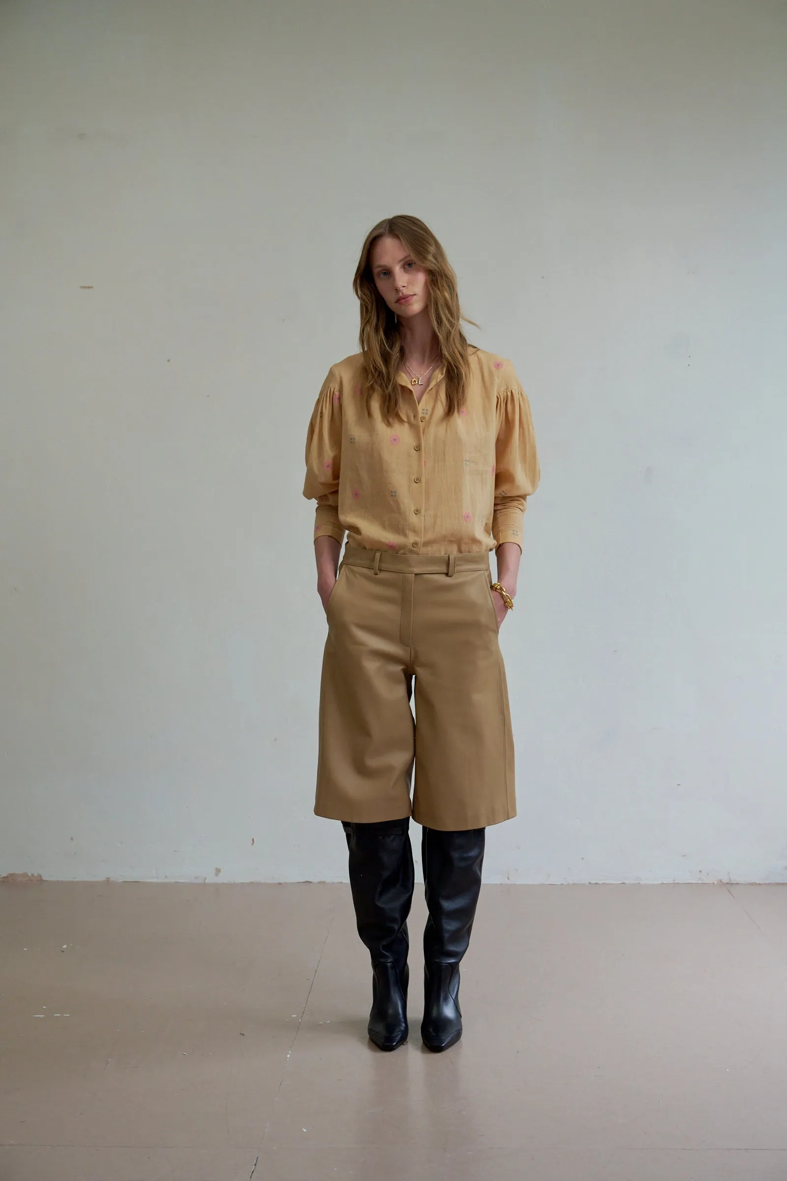 Caramel Leather Bermuda Shorts