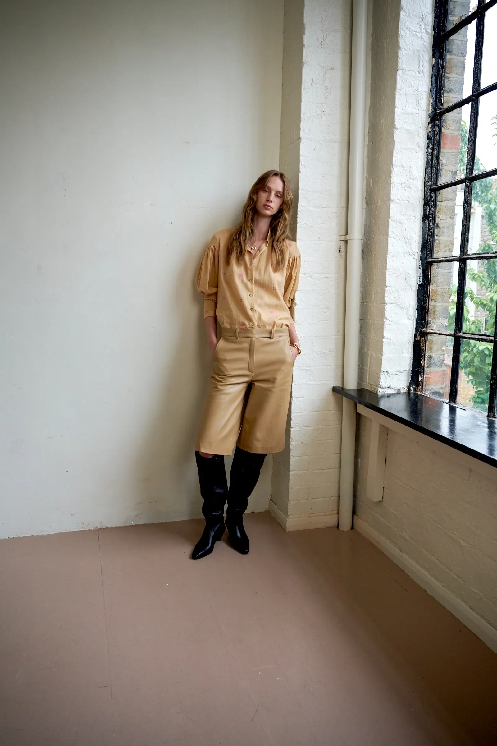 Caramel Leather Bermuda Shorts