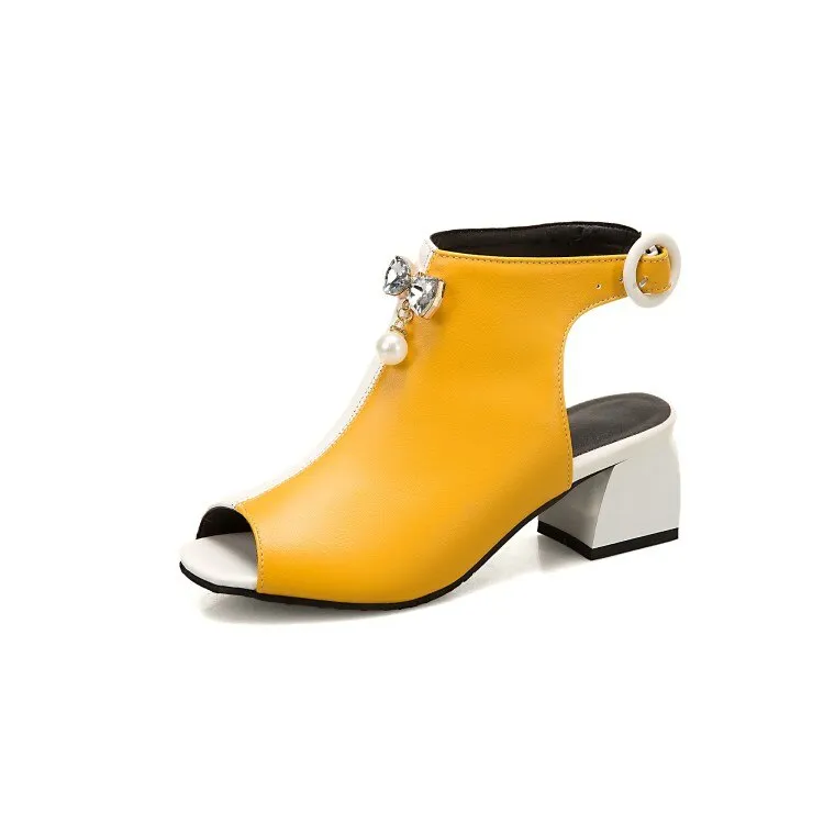 Chic Mixed Color Contrast Women Sandals Buckle Strap Pearls