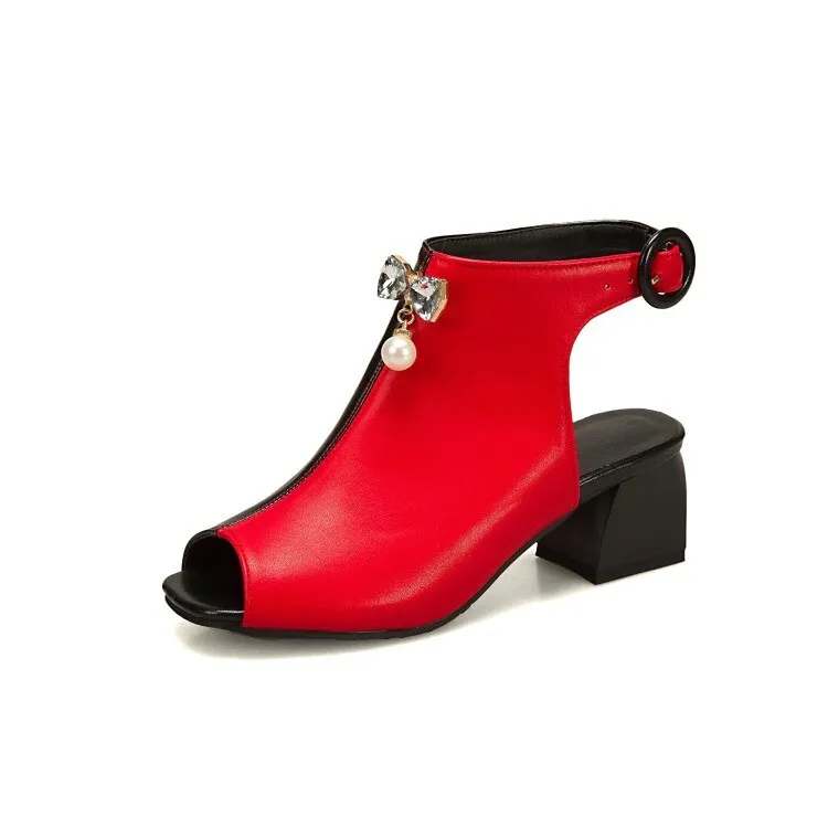 Chic Mixed Color Contrast Women Sandals Buckle Strap Pearls