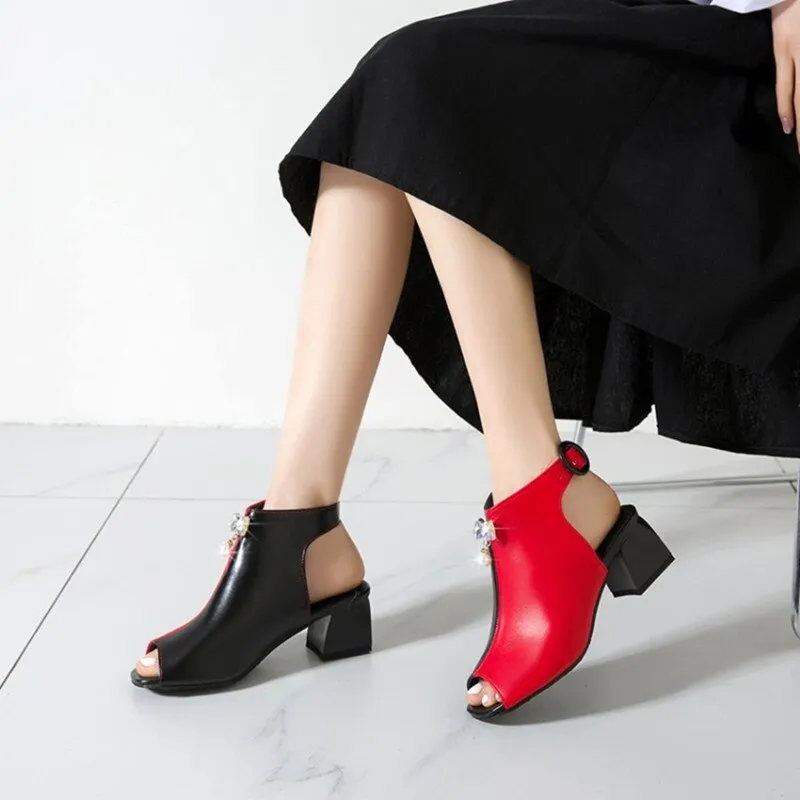 Chic Mixed Color Contrast Women Sandals Buckle Strap Pearls
