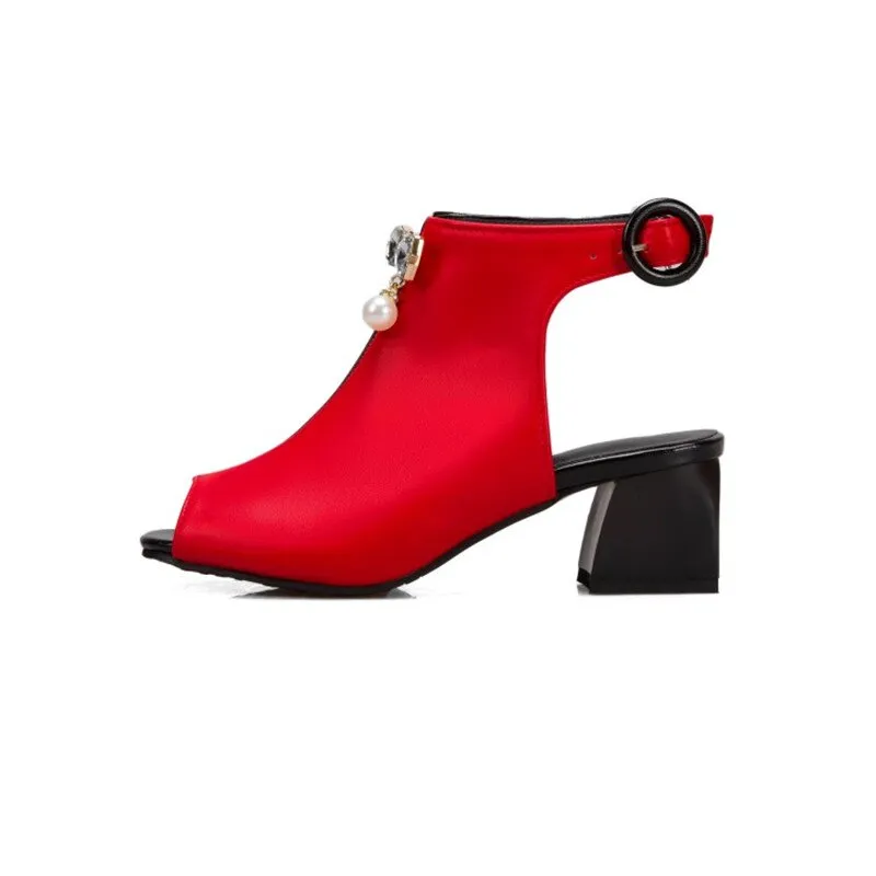 Chic Mixed Color Contrast Women Sandals Buckle Strap Pearls