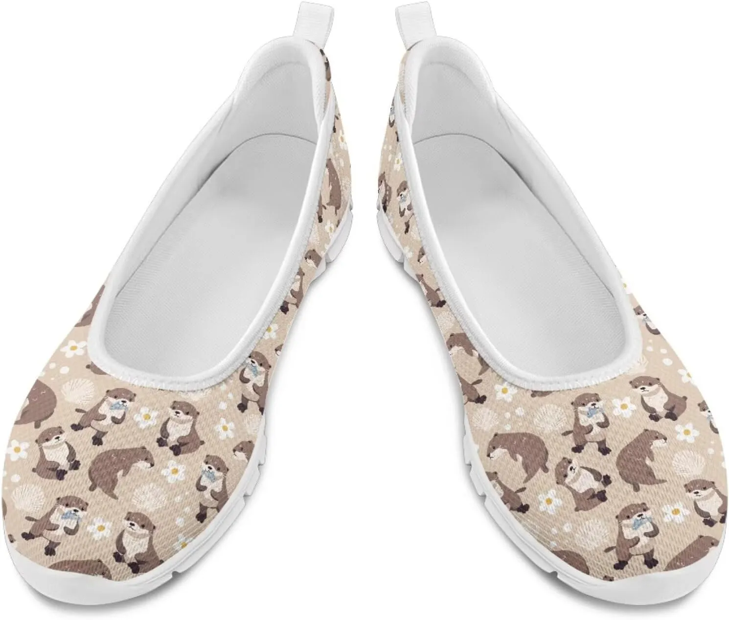 Coloranimal Flats for Women Walking Shoes Womens Loafers Mesh Flats Athletic Shoes Breathable Cute Travel Shoes Casual Flats White Sole