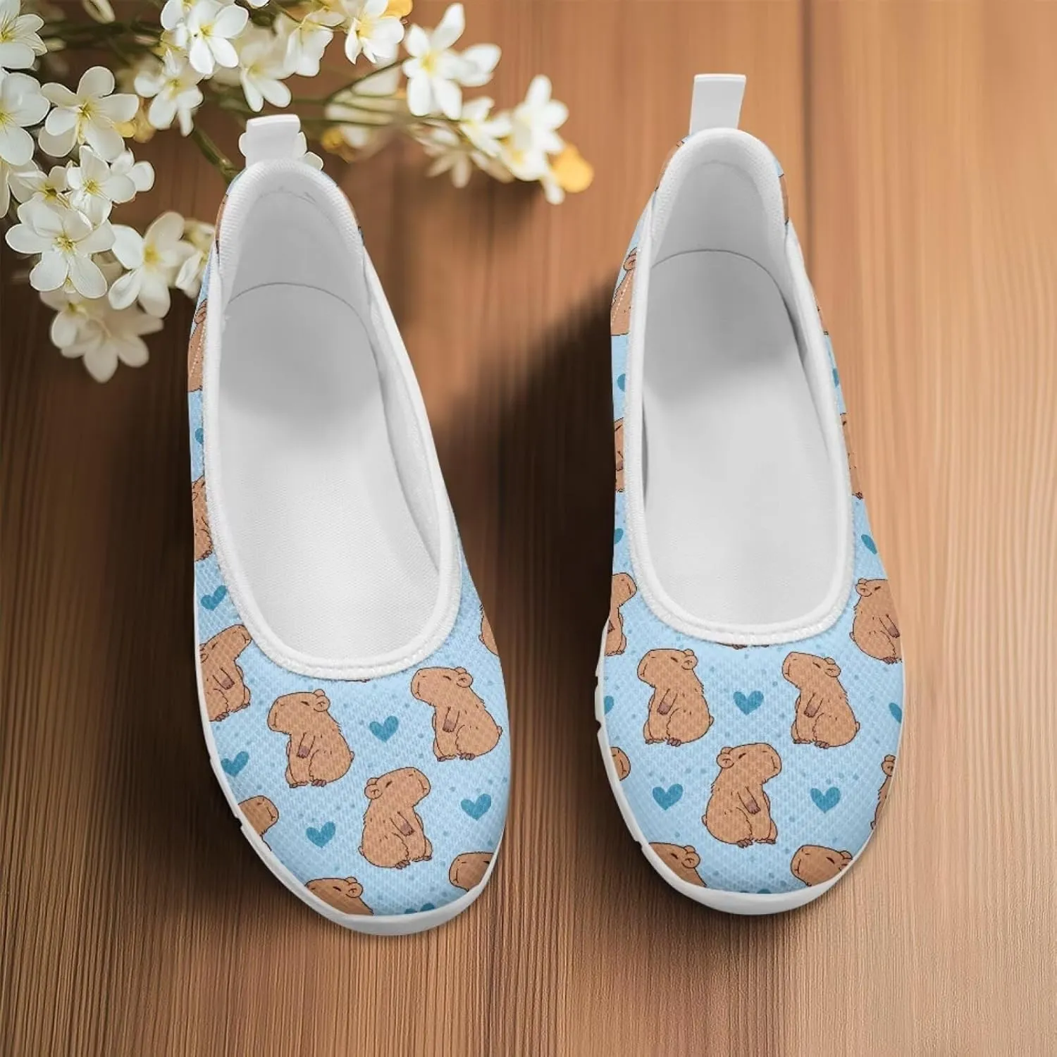 Coloranimal Flats for Women Walking Shoes Womens Loafers Mesh Flats Athletic Shoes Breathable Cute Travel Shoes Casual Flats White Sole