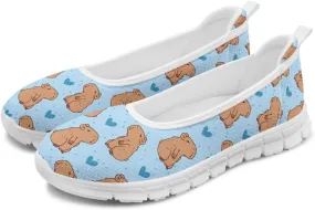 Coloranimal Flats for Women Walking Shoes Womens Loafers Mesh Flats Athletic Shoes Breathable Cute Travel Shoes Casual Flats White Sole