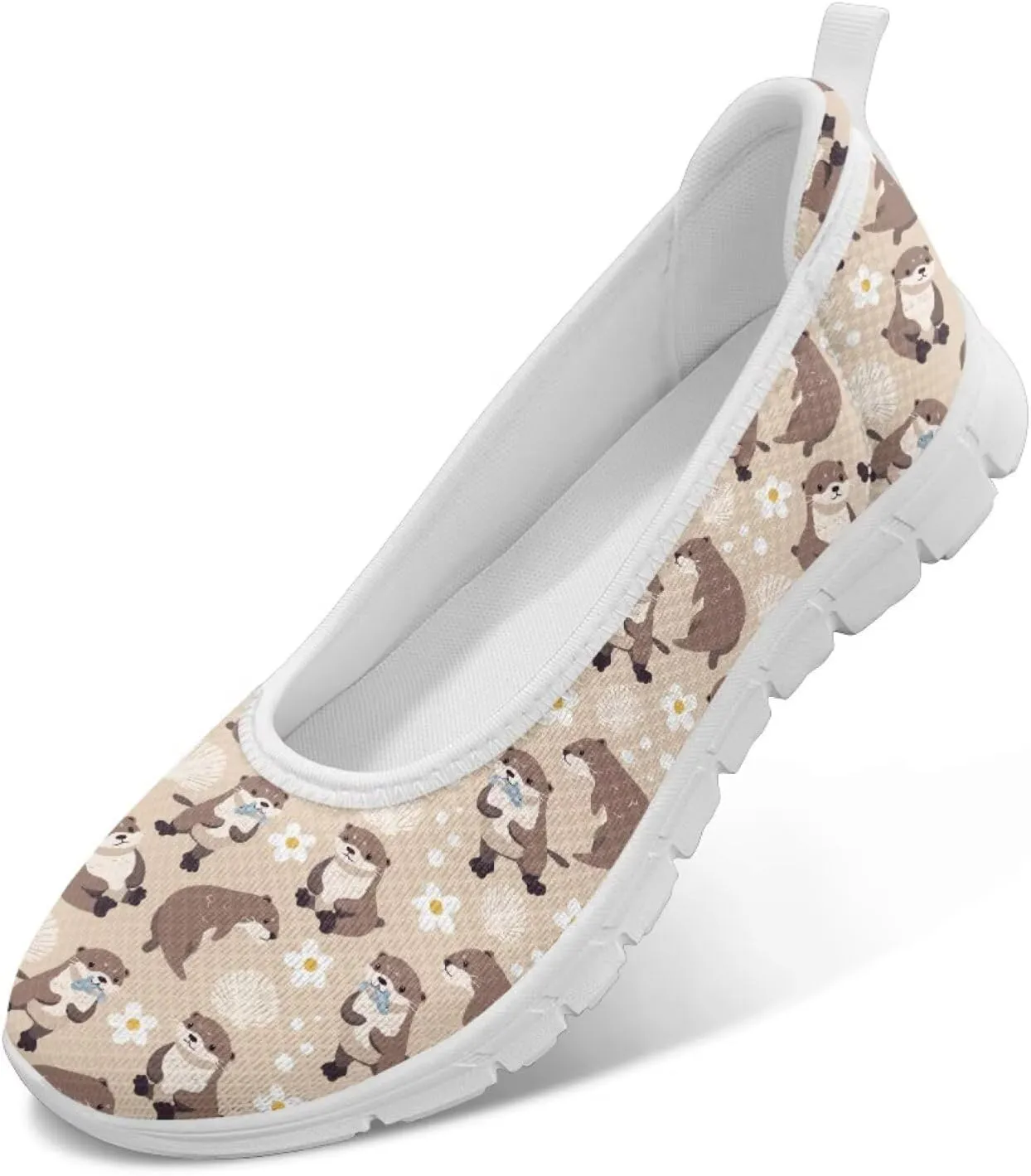 Coloranimal Flats for Women Walking Shoes Womens Loafers Mesh Flats Athletic Shoes Breathable Cute Travel Shoes Casual Flats White Sole