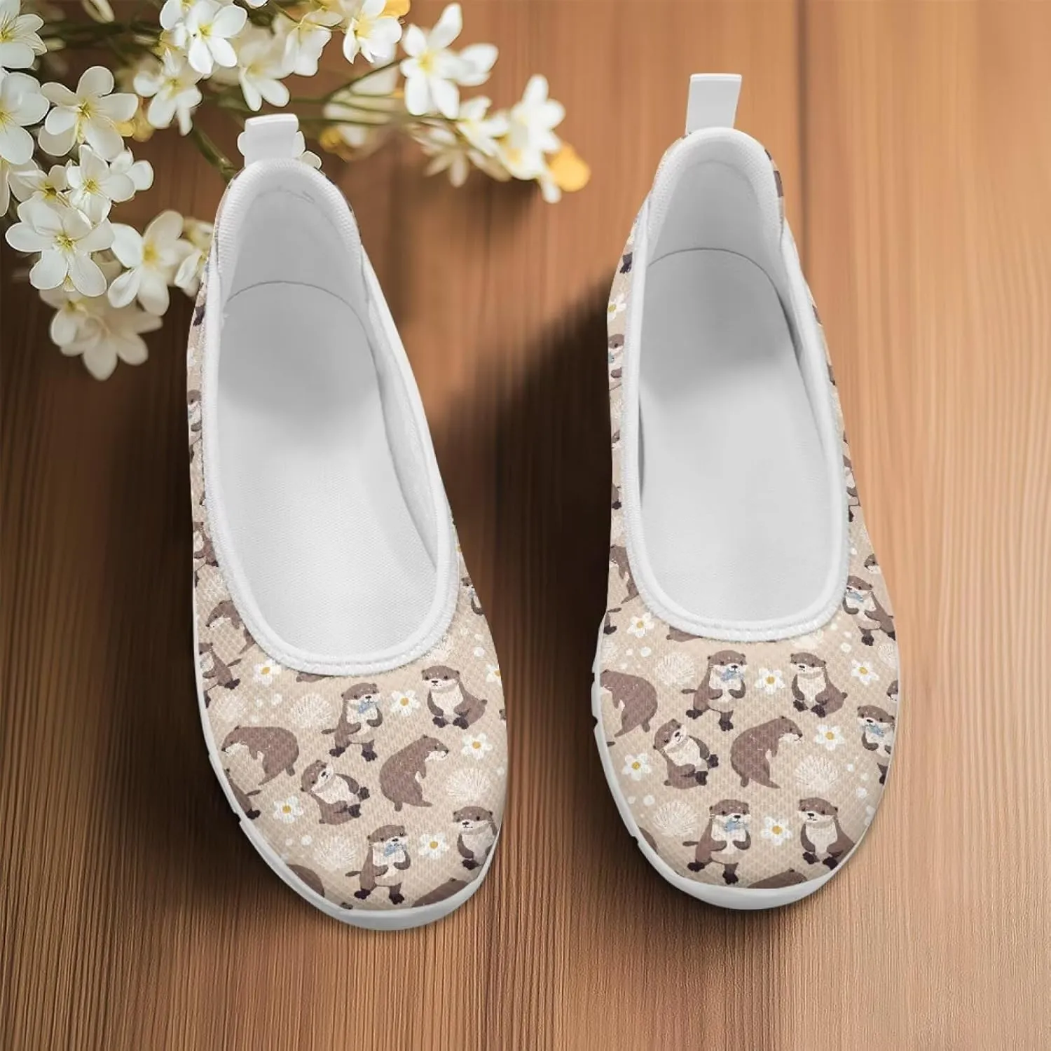 Coloranimal Flats for Women Walking Shoes Womens Loafers Mesh Flats Athletic Shoes Breathable Cute Travel Shoes Casual Flats White Sole