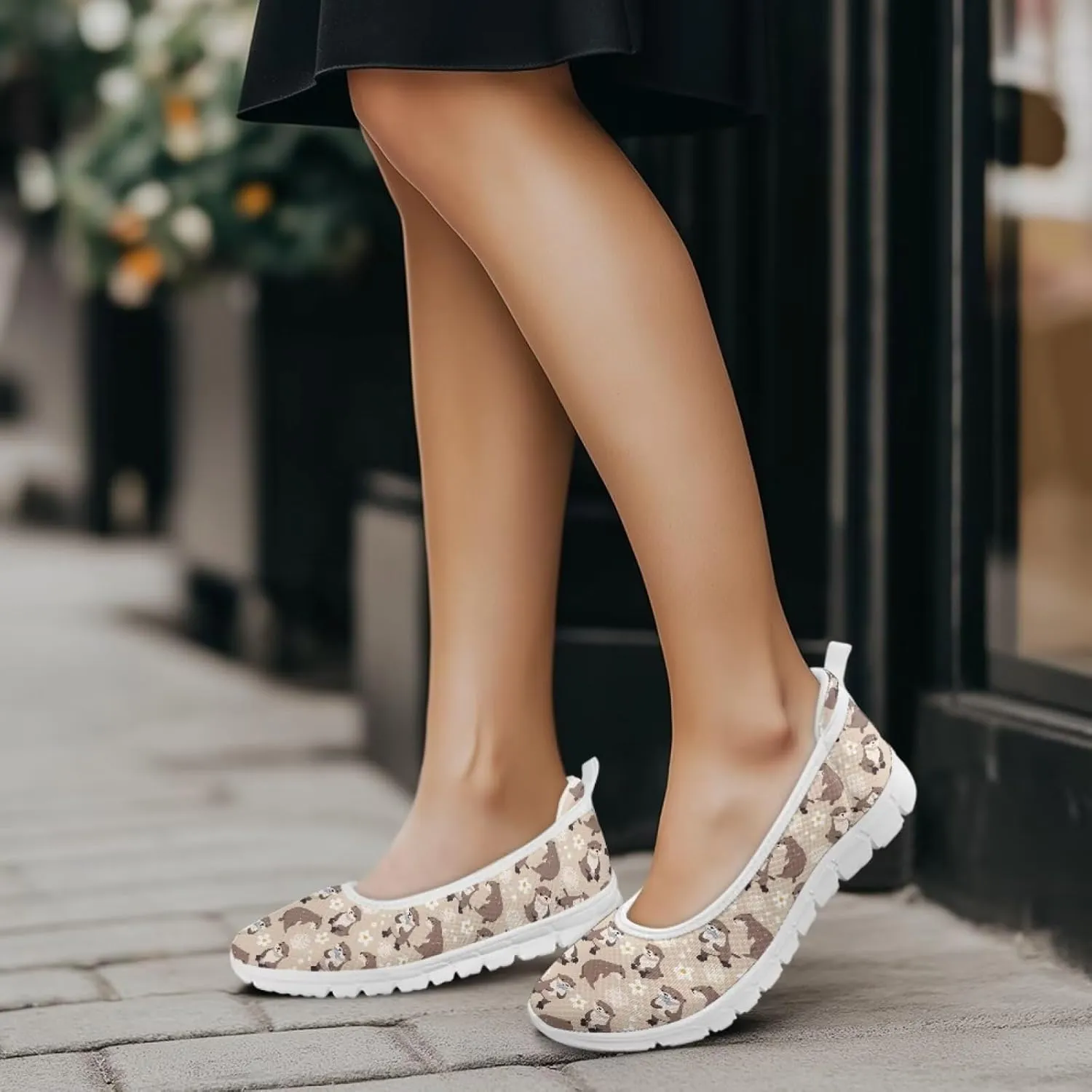 Coloranimal Flats for Women Walking Shoes Womens Loafers Mesh Flats Athletic Shoes Breathable Cute Travel Shoes Casual Flats White Sole