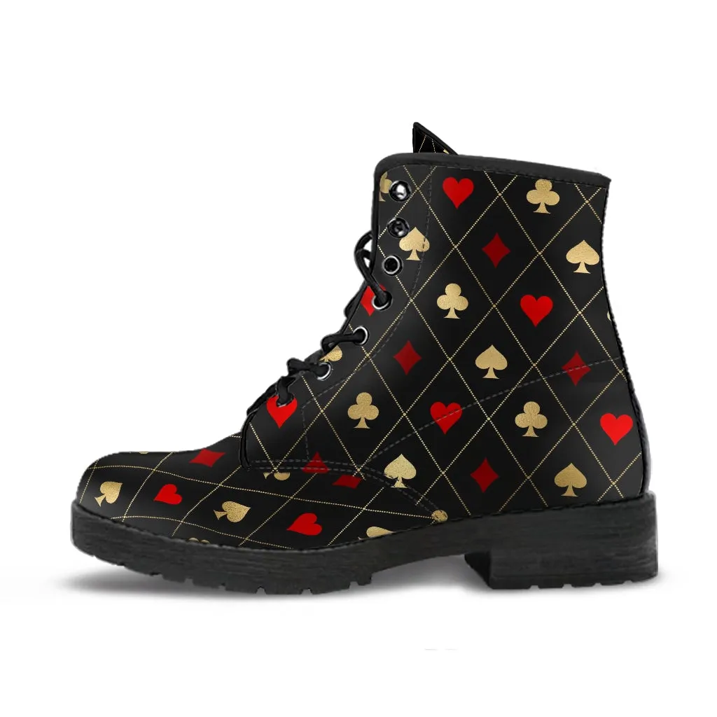 Combat Boots-Aces Design, Unisex Boots, Custom Shoes, Hippie Boots, Vegan Leather, Women's Boots, Cool Shoes
